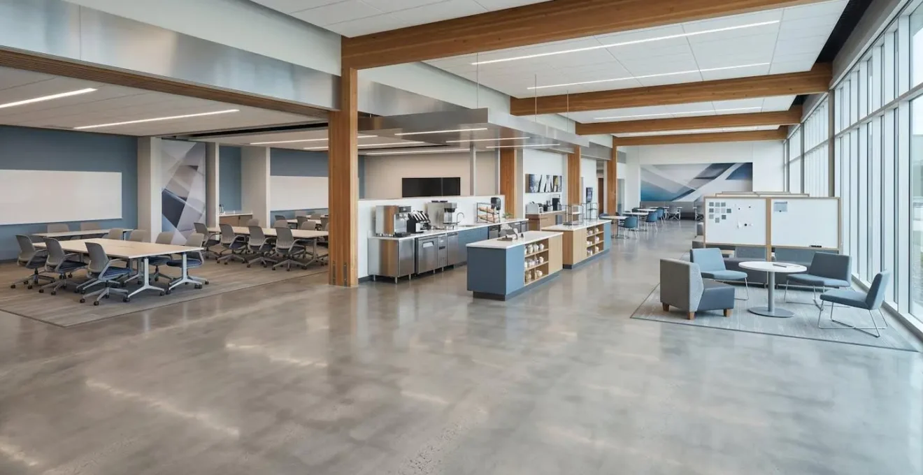 Wide view of modern training facility showing integrated learning environment for franchise curriculum