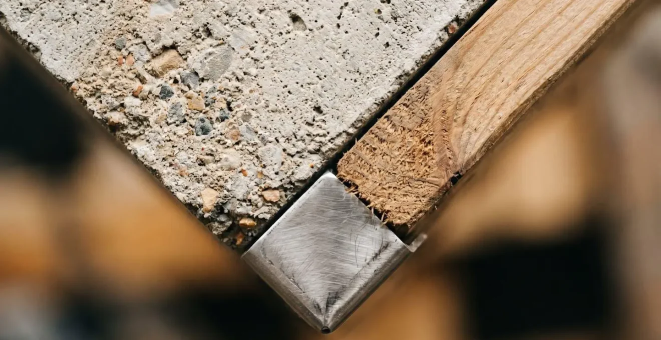 Close-up of interconnected construction materials showing detail and texture