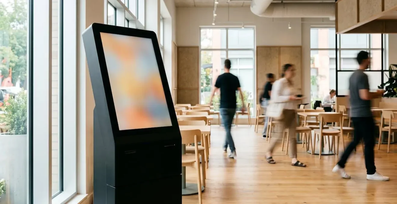 Modern self-service kiosk seamlessly integrated into restaurant environment
