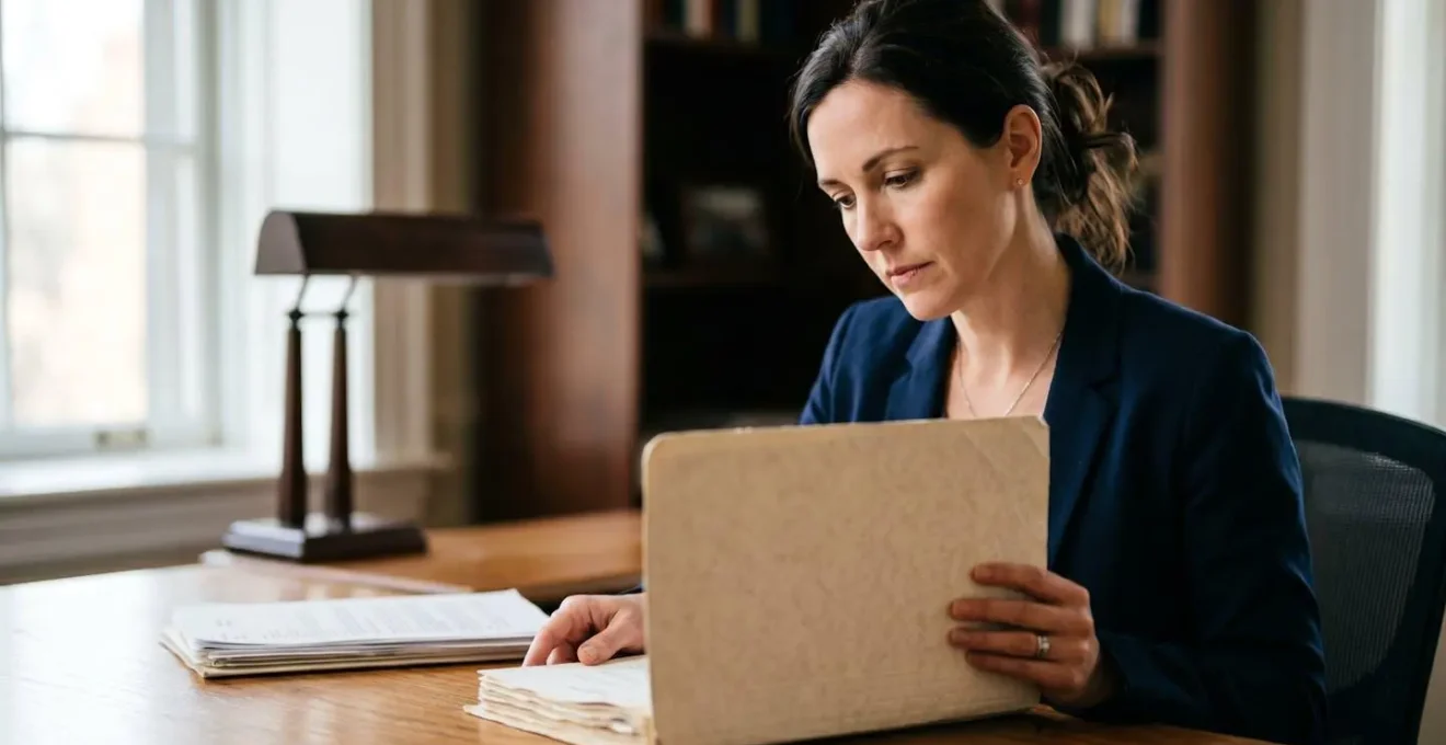 A human and emotional photograph showing a professional reviewing critical franchise disclosure documentation with diligence.