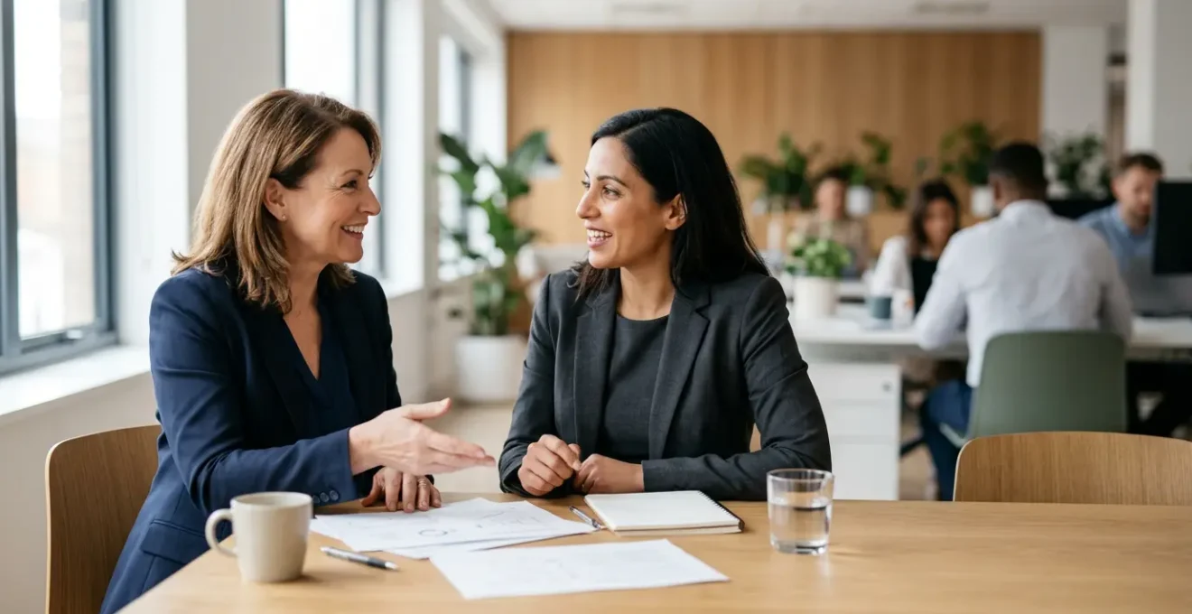 Franchise consultant and franchisee engaged in collaborative strategic planning session