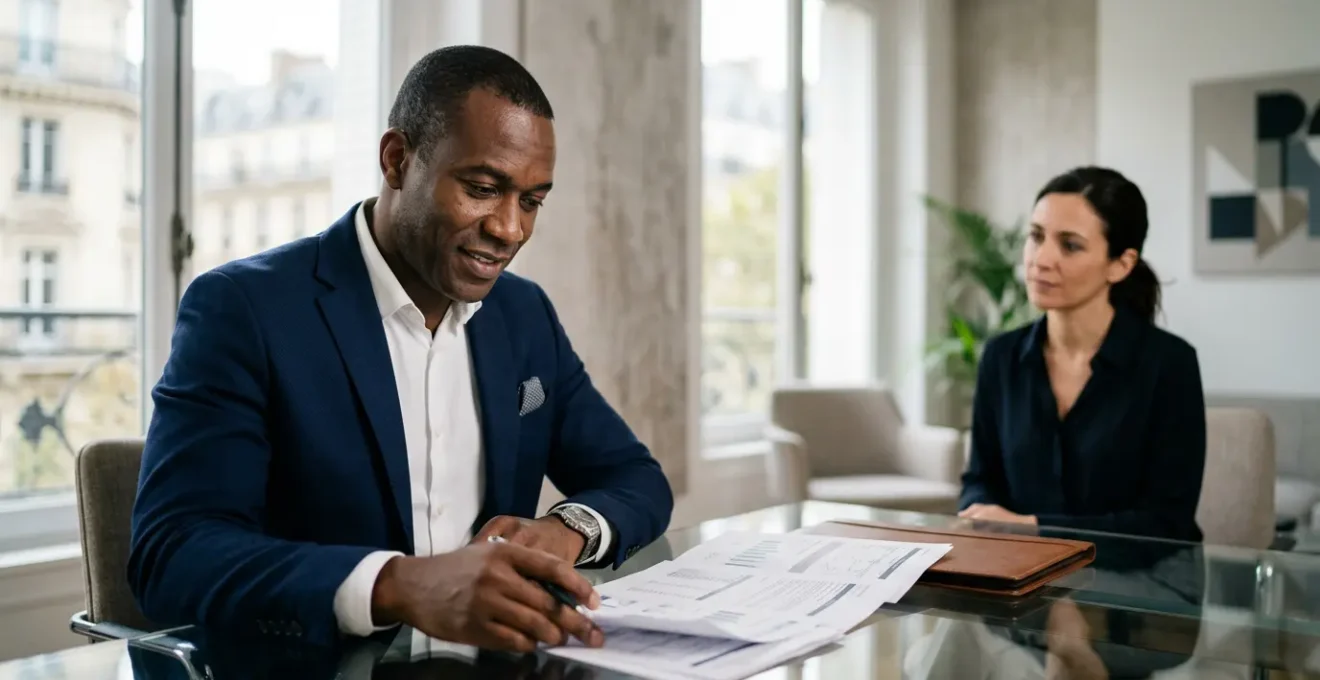 Professional business consultation scene for franchise financing in France