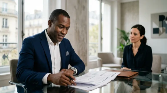 Professional business consultation scene for franchise financing in France