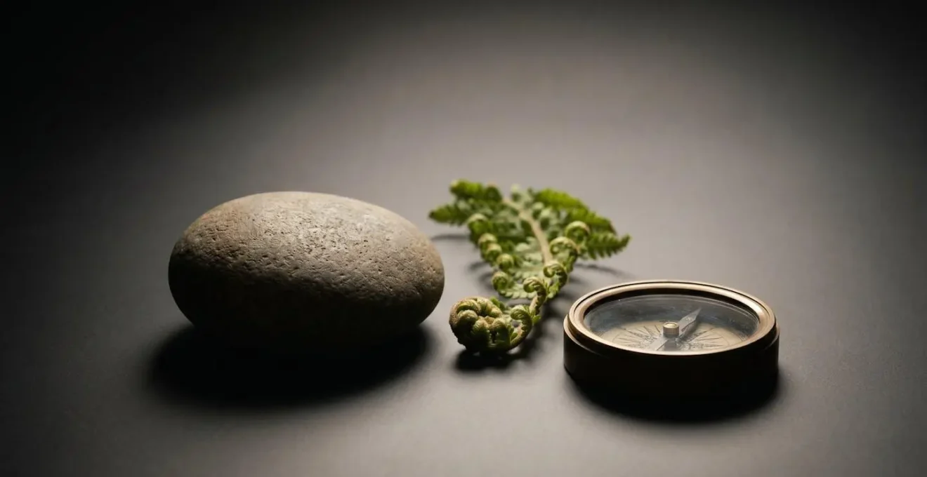 Abstract visual representation of balanced motivation elements through natural objects and light