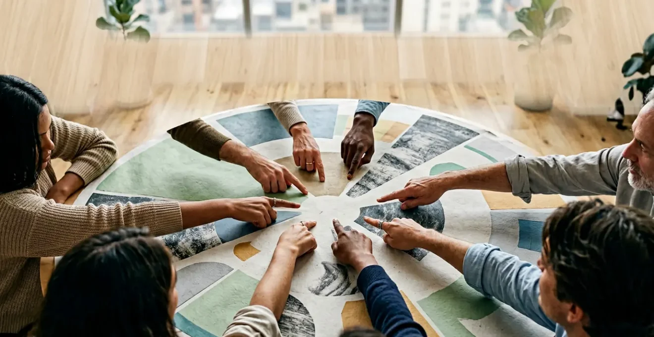 Strategic collaborative business decision-making environment with diverse professionals engaged in productive dialogue