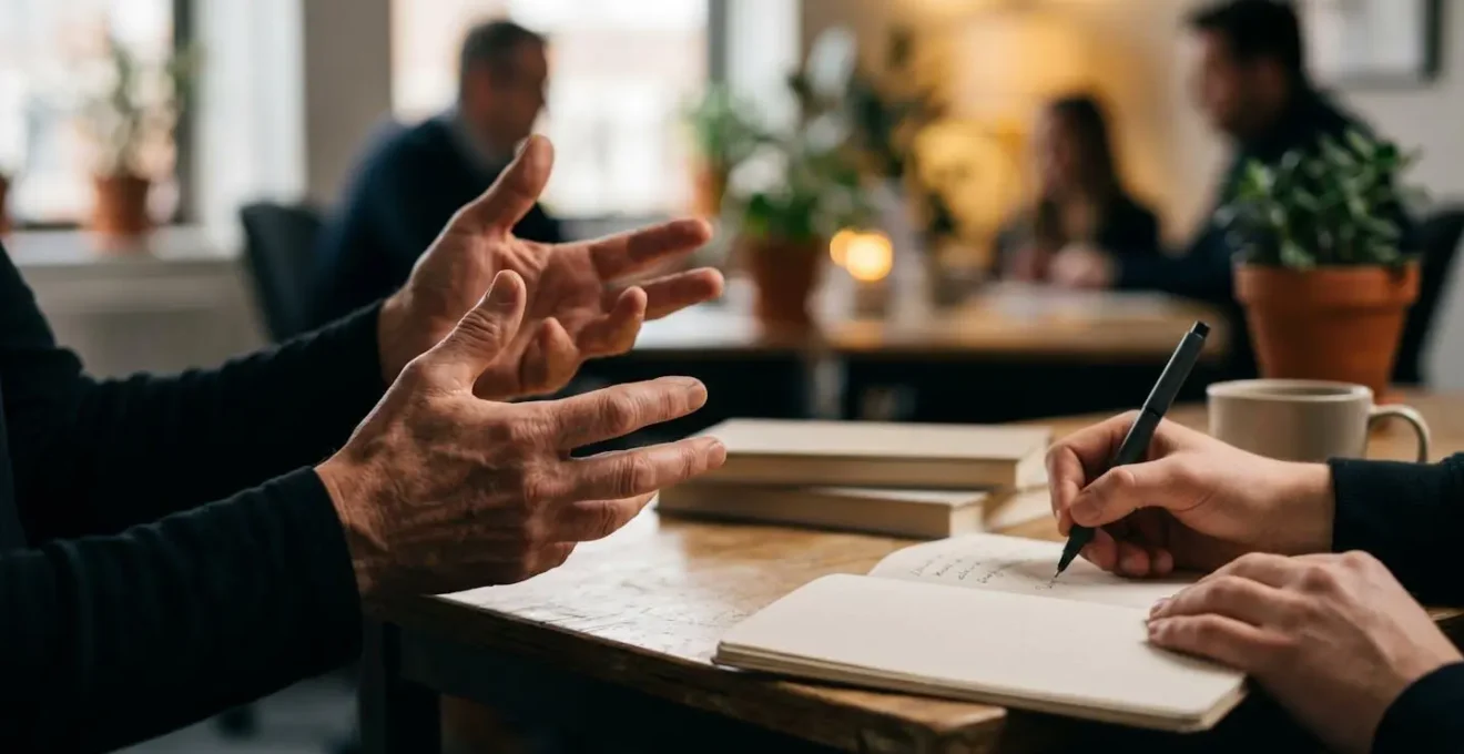 Close-up view of hands documenting tacit knowledge through structured observation and interview methods