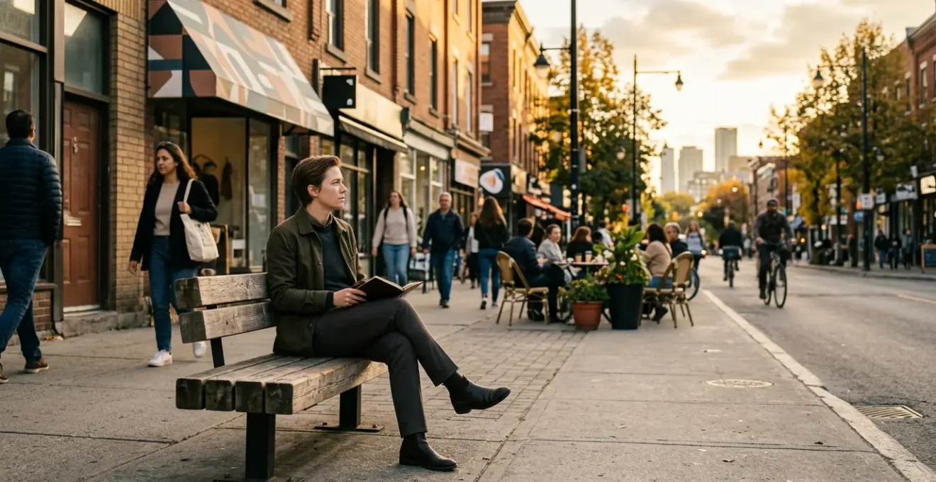 Entrepreneur conducting urban field research and observing local business environment