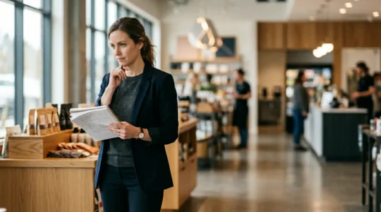 Business professional observing retail store operations during training immersion program