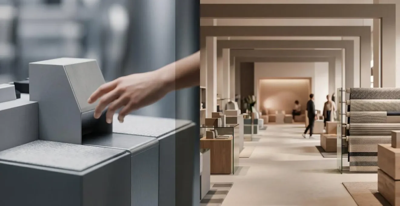 Contrasting retail formats showing compact kiosk and spacious flagship store customer experiences