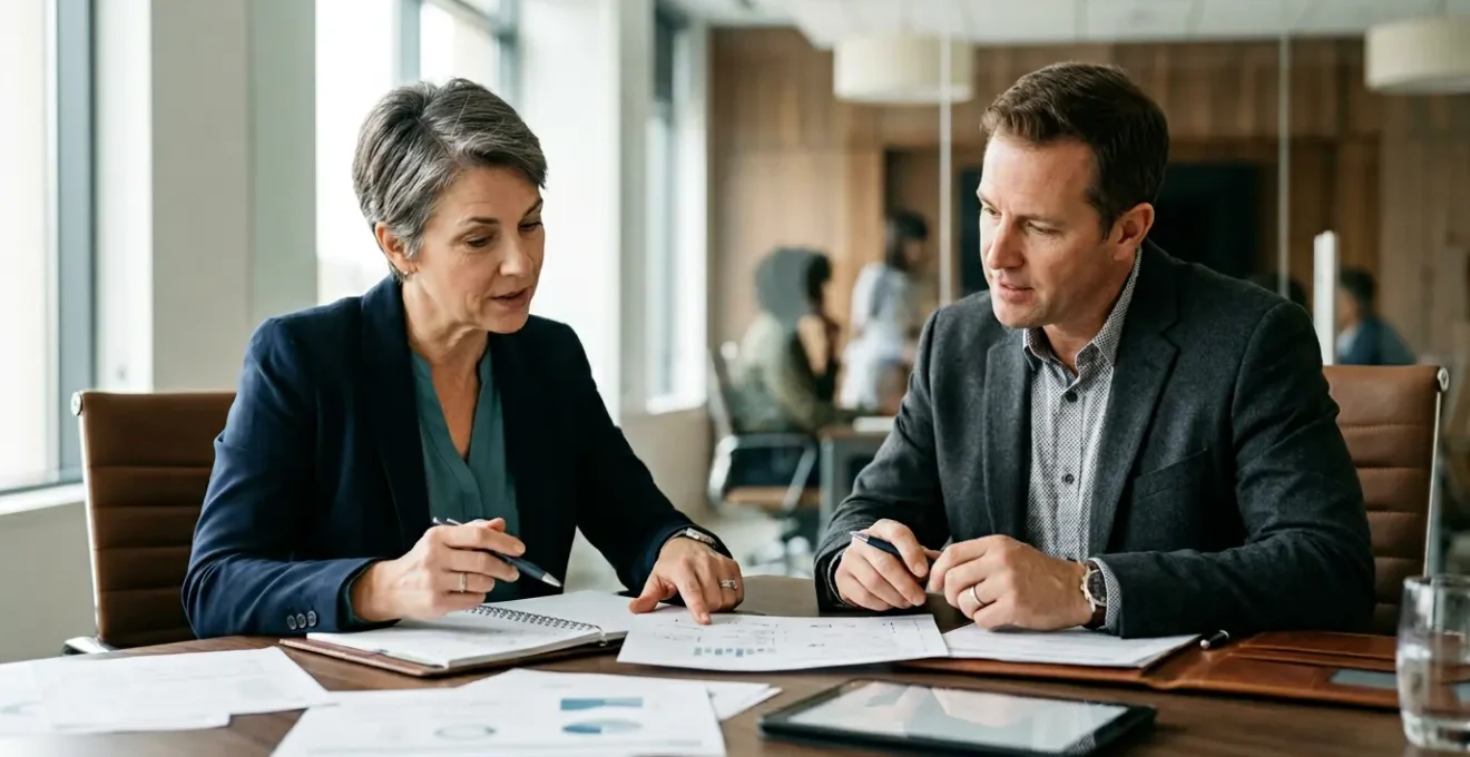 Professional business consultation scene showing franchise revitalization strategy discussion