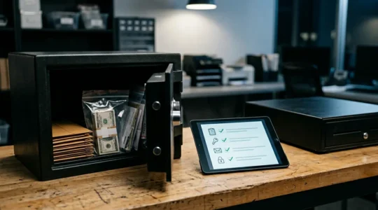 Professional closing procedure workflow protecting business assets and data integrity