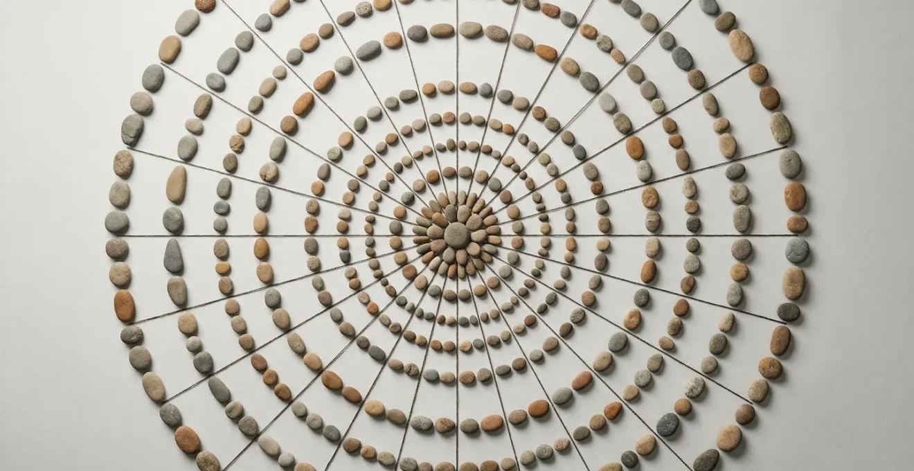 Abstract aerial perspective showing organic expansion pattern with interconnected nodes radiating from central point symbolizing controlled franchise growth strategy