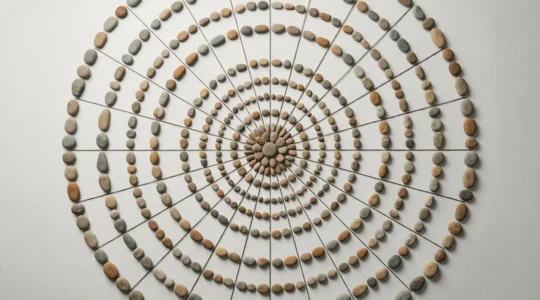 Abstract aerial perspective showing organic expansion pattern with interconnected nodes radiating from central point symbolizing controlled franchise growth strategy