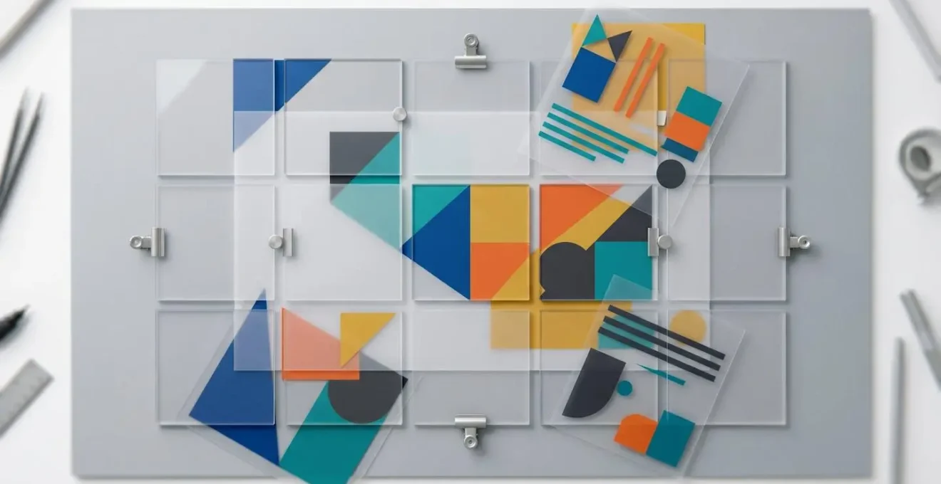 Visual representation of modular template design system with locked and flexible components