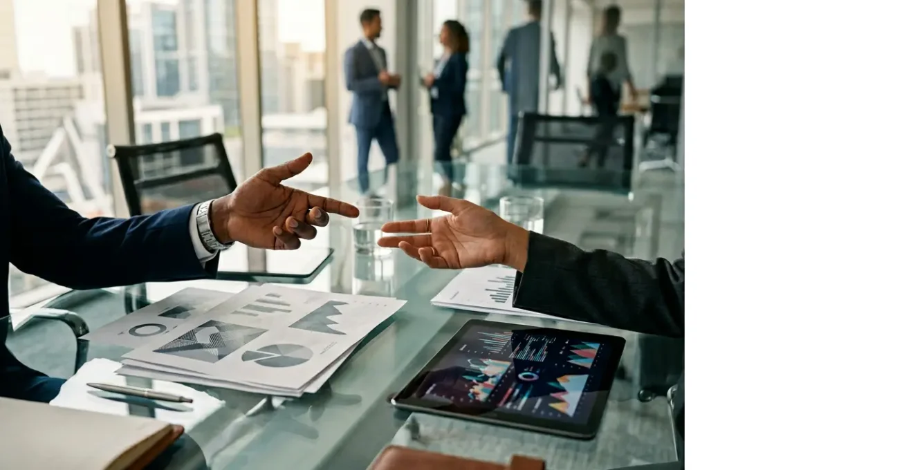 Professional scene depicting transparent franchise marketing fund management and collaborative business governance