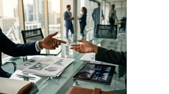 Professional scene depicting transparent franchise marketing fund management and collaborative business governance